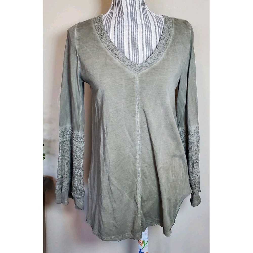 Soft Surroundings Fairycore‎ Tunic Top Flare Embroided Faded Look Sz XS Sage
